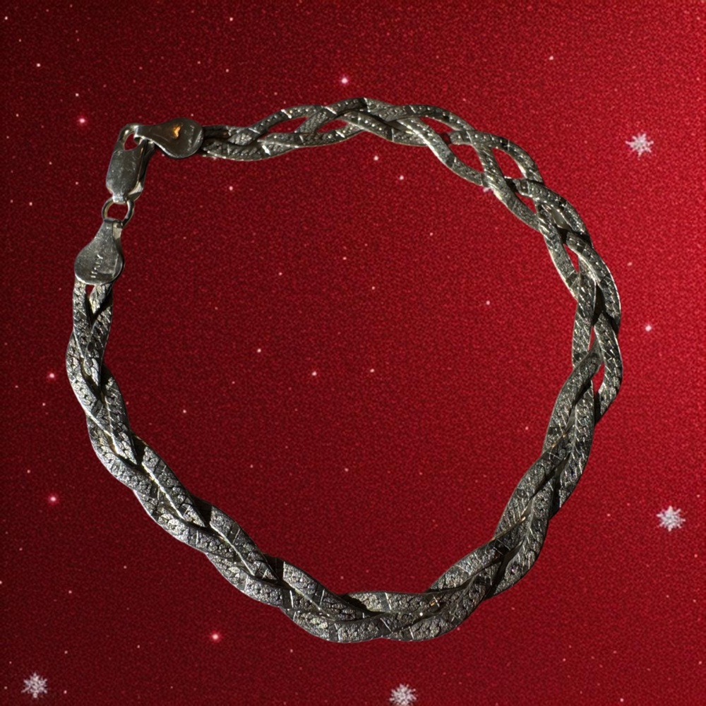 Italian Sterling Silver Flat Braided Snake Chain Bracelet 8” 4.75g - Picture 5 of 11